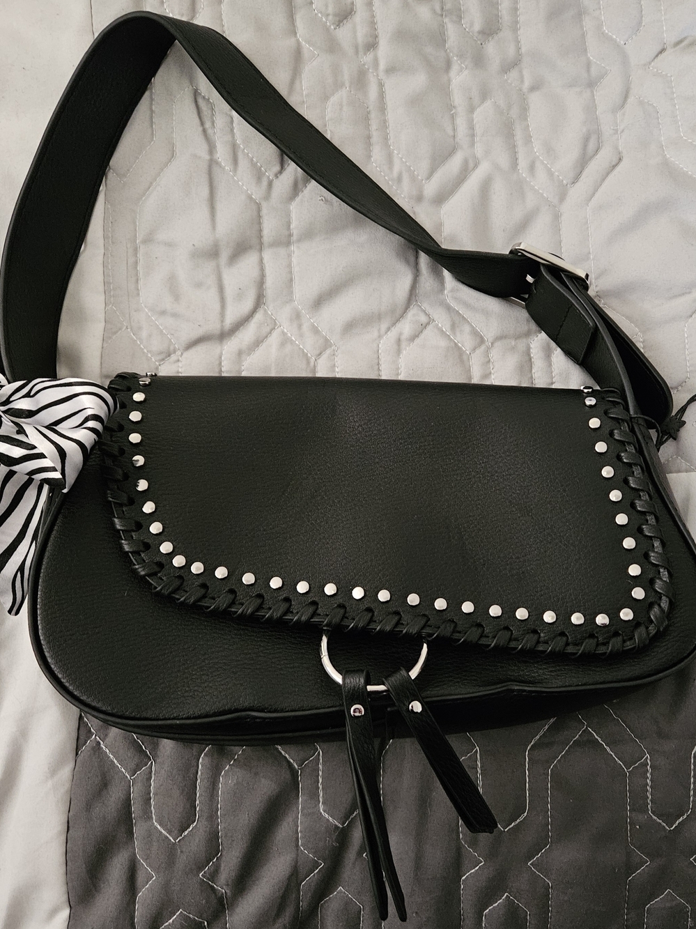 BCBGeneration Black Studded Crossbody Bag with Tassel Accent